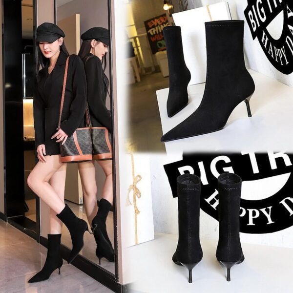 BIG TREE SHOES 328-8 European and American Fashion Minimalist All-Match Female Boots Stiletto Heel Pointed Toe Suede Pedicure Slimming Short Booties
