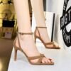 ecdba436b43a5ae0aa24bfa295bcc57e 927-A5 European and American Style Summer Ankle-Strap High Heels Stiletto Heel Suede Hollow-out Open Toe Cross Strap Women's Sandals BIG TREE SHOES