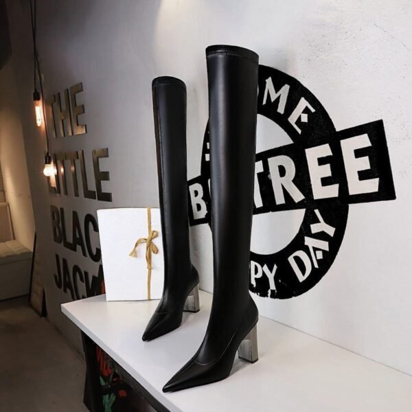 BIG TREE SHOES 3128-16 European and American Style Fashion Metal Heel Chunky Heel High Heel Pointed Toe Thinner Pedicure over-the-Knee Boots