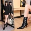 ed3ac8eb198d4168123b06cfec8d49f0 big tree shoes 328-12 Retro European American Style Winter Fashion Simple Mid Heel Stiletto Heel Pointed Toe Pedicure Slimming Banquet Women's Boots Short Boots