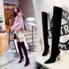 BIG TREE SHOES 3128-6 European and American Fashion Metal Heel Chunky Heel High Heel Suede Pointed Toe Thinner Pedicure over-the-Knee Boots