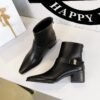 Bigtree Shoes Knight Boots-1 Retro Style Short Winter Women's Boots Chunky Heel Mid Heel Belt Buckle Metal Decorative Pointed Ankle Boots