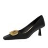 BIGTREE SHOES 6183-k26 Korean Style Versatile Business Ol Women's Shoes Wine Cup Heel High Heel Low-Cut Square Toe Belt Buckle Decorative Women's Shoes