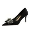 BIG TREE Shoes 18249-ah3 European and American Style Light Luxury Banquet Women's Shoes High Heel Stiletto Low Mouth Pointed Toe Rhinestone Bow Pumps Women