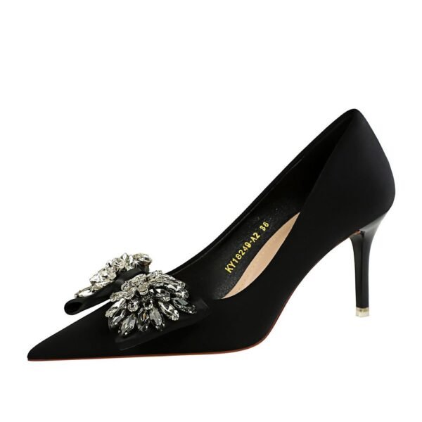 BIG TREE Shoes 18249-ah3 European and American Style Light Luxury Banquet Women's Shoes High Heel Stiletto Low Mouth Pointed Toe Rhinestone Bow Pumps Women