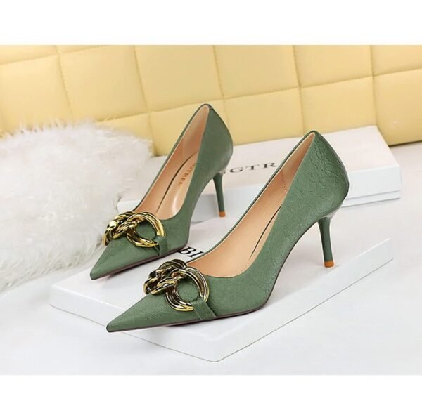 7239-A1 European and American fashion banquet women's shoes fine heel high heel shallow pointed metal buckle single shoes high heels