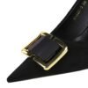 BIGTREE SHOES 825-K57 European and American Style Fashion High Heels Women's Shoes Stiletto Heel Shallow Mouth Pointed Toe Suede Metal Buckle Decoration Pumps Women's