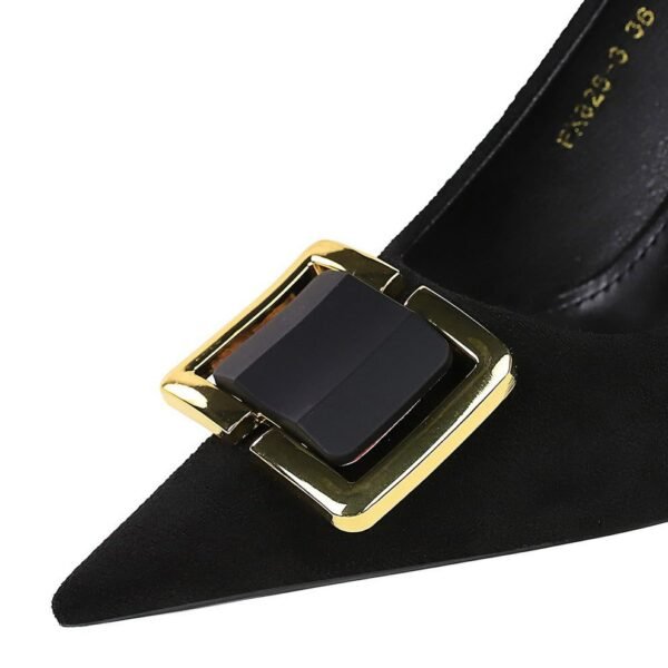 BIGTREE SHOES 825-K57 European and American Style Fashion High Heels Women's Shoes Stiletto Heel Shallow Mouth Pointed Toe Suede Metal Buckle Decoration Pumps Women's