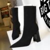 318-8Women's high-heeled boots suede thick ankle boots pointed shoes-Bigtree shoes