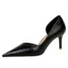 2928-2 retro European and American slim pedicure side hollow thin heel high heel shallow pointed stone pattern women's shoes