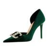Bigtree Shoes 1363-K78 European and American High Heels Stiletto Heel Shallow Mouth Pointed Side Hollow out Thick Suede Rhinestone Buckle Bow Pumps