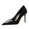BIGTREE SHOES 18249-K53 Pointed Toe Metal Rhinestone Bowknot Single Shoes Women High Heels
