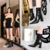 BIG TREE SHOES 6838-2 European and American Style Fashionable Simple  Thinner Chunky Heel High Heel Pointed Toe Winter Skinny Boots Women's Ankle Boots
