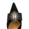 283-19 Retro European American Style Ultra High Heel Suede Shallow Mouth Pointed Toe Rhinestone Metal Buckle Bow Hollow Strap