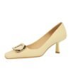 BIGTREE SHOES 6183-k22 European and American Spring and Autumn Banquet Women's Shoes High Heel Low-Cut Square Toe Metal Fastener Women's Thin Shoes High Heels