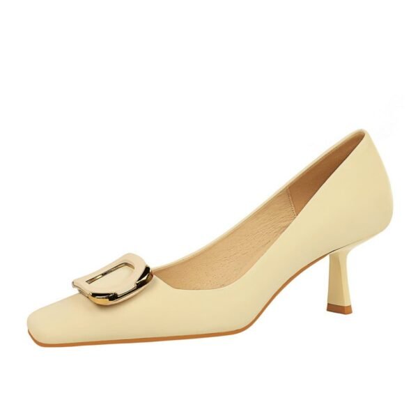 BIGTREE SHOES 6183-k22 European and American Spring and Autumn Banquet Women's Shoes High Heel Low-Cut Square Toe Metal Fastener Women's Thin Shoes High Heels