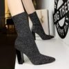 BIG TREE SHOES 3129-2 European and American Style Autumn and Winter Fashion New Simple Thick Heel High Heel Pointed Toe Thinner Wool Ankle Boots