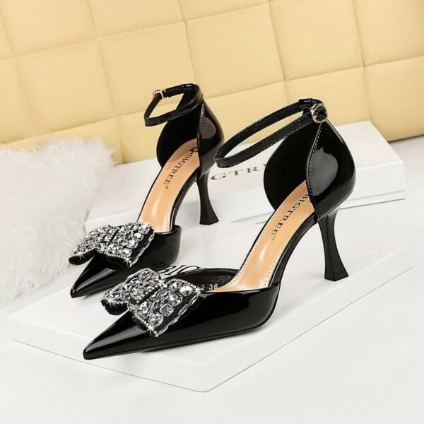 BIGTREE SHOES 8323-h20 Summer High Heels Women's Shoes Sping Sandal Pointed-Toe Hollowed Rhinestone Bow Ankle-Strap High Heel Sandals