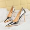 BIGTREE SHOES 3739-21 European and American Retro High Heels Stiletto Low-Cut Metal Pointed Crack Women's Shoes Banquet High Heel Pumps