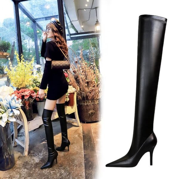 BIG TREE SHOES 9822-3 European and American Style Fashion  Thinner High Heel Pointed Toe Pedicure Skinny Leg over-the-Knee Boots Female Boots