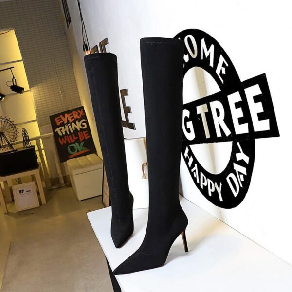 f57d4f8a922d75622e0d1a9913ca35a1 BIG TREE SHOES 315-a6 European and American Style Winter Fashion Simple Stiletto Heel Pointed Toe Slender Slimming Pedicure Suede over-the-Knee Boots