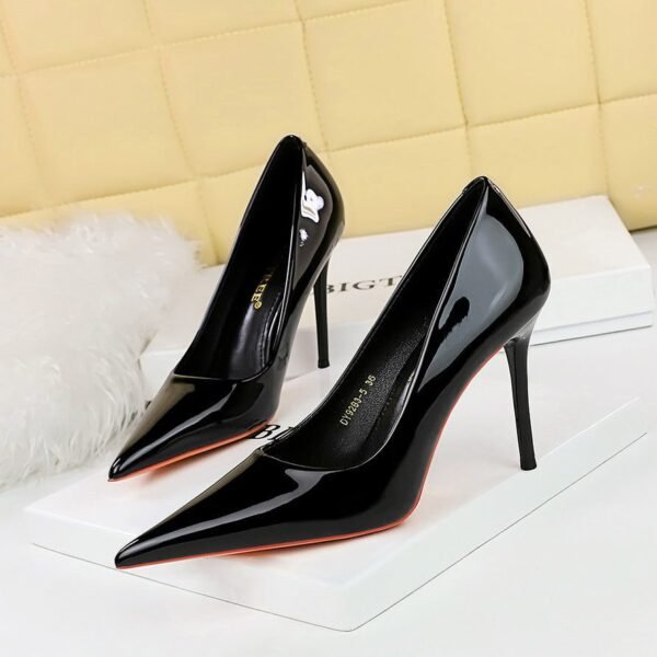 BIG TREE SHOES 9283-5 European and American Style Fashion Simple and Thin High Heels Patent Leather Low-Cut Pointed-Toe Shoes Women's Shoes High Heel Single-Layer Shoes Women