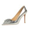 BIGTREE SHOES 3391-H56 Retro European American Style Banquet Women's Shoes Super High Heel Stiletto Shallow Mouth Pointed Toe Flower Shoes Women's High Heels