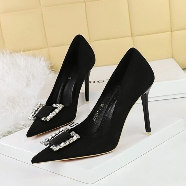 f6385e297774c13667ee3d6d7d9fce5c BIGTREE SHOES 9511-K73 Banquet High Heels Stiletto Heel European and American Style Women's Shoes Suede Shallow Mouth Pointed-Toe Metal Rhinestone Buckle Pumps Women