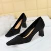 f6c56e2ed93ec071bed0436325bd4792 BIGTREE SHOES 6186-2 Korean Style Fashionable All-Match Simple Pedicure High Heel Chunky Heel Low-Cut Square Toe Satin Women's Shoes High Heels Pumps