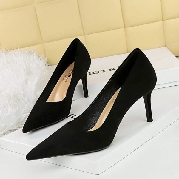 BIGTREE SHOES 7236-8 European and American Fashionable Simple Pedicure Slimming Women's Shoes Stiletto High Heel Low-Cut Pointed Suede Single-Layer Shoes High Heels