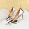 BIGTREE 1983-3 European and American  Thinner High Heels Stiletto Heel Shallow Mouth Pointed-Toe Metal Style Pumps Women's Shoes