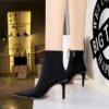 1838-5Women's boots, pointed square high heels, anti-slip fashion socks and boots-Bigtree shoes