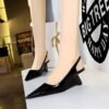 BIG TREE SHOES 1097-1 European and American High Heel Wedge Hollow-out Back Strap Patent Leather Low-Cut Pointed Toe Pedicure Skinny High Heels Women's Shoes