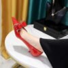 BIGTREE SHOES 237-H35 Korean Style Fashion Banquet Women's Shoes Stiletto Mid-Heel Shallow Mouth Pointed Patent Leather Rhinestone Bow Women's Shoes