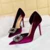 Bigtree Shoes 1363-K83 Banquet High Heels Stiletto Heel Thick Suede Pointed Side Hollow Metal Rhinestone Buckle Super High Heel Shoes