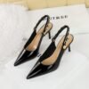 BIGTREE SHOES 1859-A1 European and American Style Banquet Women's Shoes Patent Leather Low-Cut Pointed-Toe Hollowed Back Strap Metal Chain High Heel Pumps