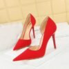 big tree shoes 1298-8 European and American Simple Banquet High Heels Stiletto Low-Cut Pointed Side Hollow Retro Litchi Pattern High Heel Pumps
