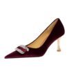 big tree shoes 1818-K76 European and American Style Fashion Banquet Women's Shoes High Heel Low-Cut Pointed Xi Shi Suede Metal Rhinestone Buckle Pumps