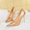 BIGTREE SHOES 3739-21 European and American Retro High Heels Stiletto Low-Cut Metal Pointed Crack Women's Shoes Banquet High Heel Pumps