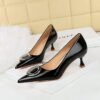 fbcd7e9901b299102c13489a6b26a6f0 BIGTREE SHOES 1961-K61 European and American Style Banquet Fashion Women's Shoes Patent Leather Low-Cut Pointed-Toe Metal Rhinestone Buckle Pumps Women's High Heels