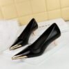BIGTREE SHOES 3739-A25 Retro European American Style Banquet Women's Shoes Stiletto Heel Metal Pointed Toe Shallow Mouth Pedicure Slimming Spring and Autumn Women's Shoes