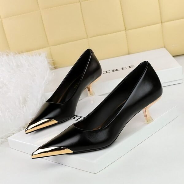 BIGTREE SHOES 3739-A25 Retro European American Style Banquet Women's Shoes Stiletto Heel Metal Pointed Toe Shallow Mouth Pedicure Slimming Spring and Autumn Women's Shoes