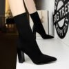 BIG TREE SHOES 3129-2 European and American Style Autumn and Winter Fashion New Simple Thick Heel High Heel Pointed Toe Thinner Wool Ankle Boots