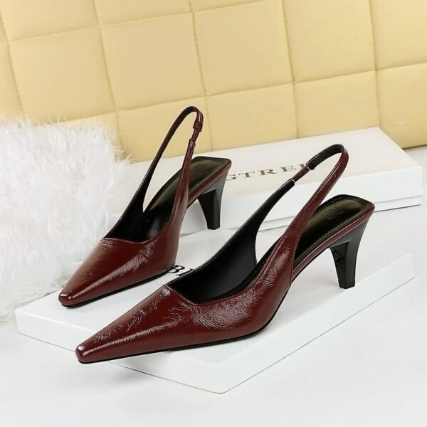 BIGTREE SHOES 2A03 Retro European American Style Simple Cone-Shaped Heel High Heel Low-Cut Square Toe Hollow Back Strap All-Matching Women's Shoes Pumps