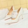 BIGTREE SHOES 8237-2 Korean Style Fashion Banquet Women's Shoes High Heels Stiletto Heel Shallow Mouth Pointed Toe Satin Side Hollow Rhinestone Pumps Women