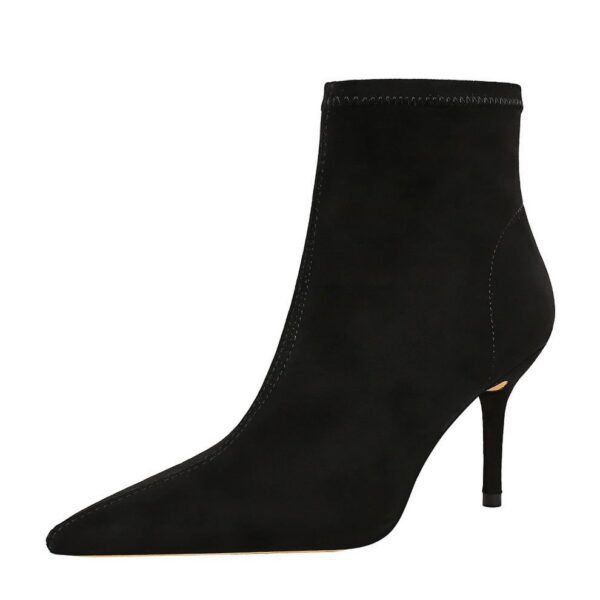 ffdd7cd2ab56e271abab4a99e0c9a517-1 BIGTREE SHOES 8878-7 European and American Style Fashion Simple Stiletto Heel Suede Pointed Toe Thinner Short Boots Female Ankle Boots