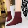 BIGTREE 6383-2 Korean version fashionable and simple low-heeled women's boots low-heeled wedge inner height increase pointed pedicure and thin suede short boots
