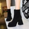 BIGTREE 7992-3 European and American fashion trend women's boots thick heel super high heel waterproof table round head side zipper winter suede short boots