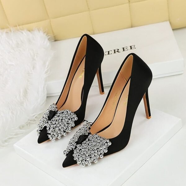 Product image BIGTREE 1983-H60 Korean version temperament bow shoes thin heel super high heel satin light luxury pointed head shallow mouth high heel shoes