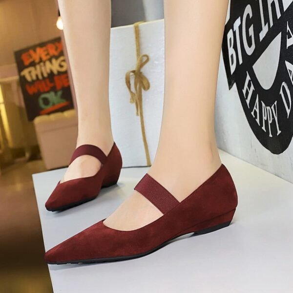 Product image BIGTREE 3683-11 Korean version retro simple and versatile low-heeled wedge heel light mouth pointed suede elastic band one-word belt single shoes women